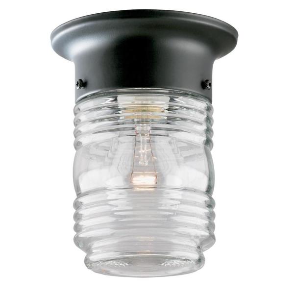 Westinghouse One-Light Outdoor Flush-Mount Ceiling Fixture Matte Blk Stl Clr Gls 6691900